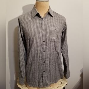 BANANA REPUBLIC PLAID DRESS SHIRT GRAY BLACK PREPPY HIPSTER WORK STANDARD FIT M